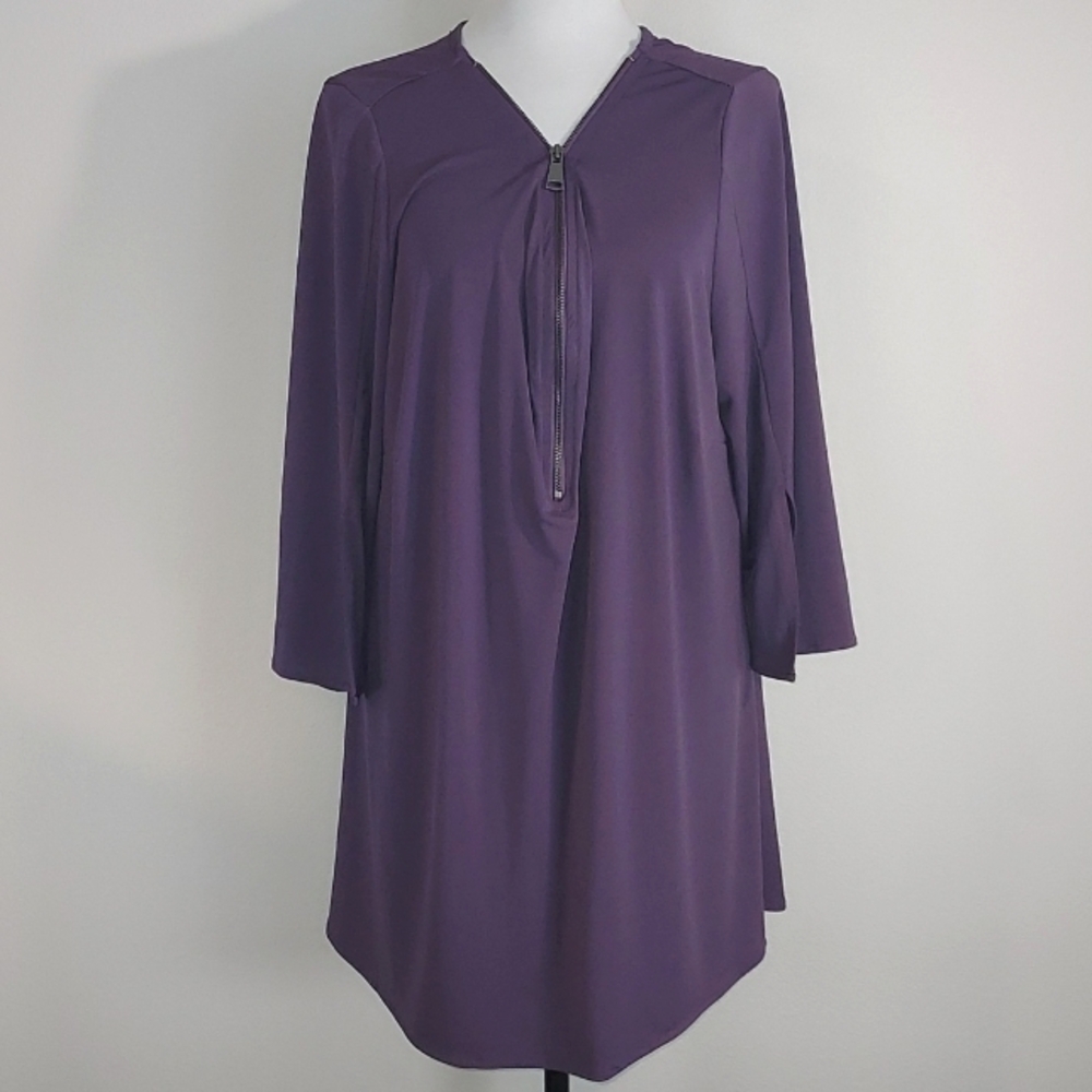 Arna York Collection Purple V-Neck Zip Up Tunic Top Shirt Size 18